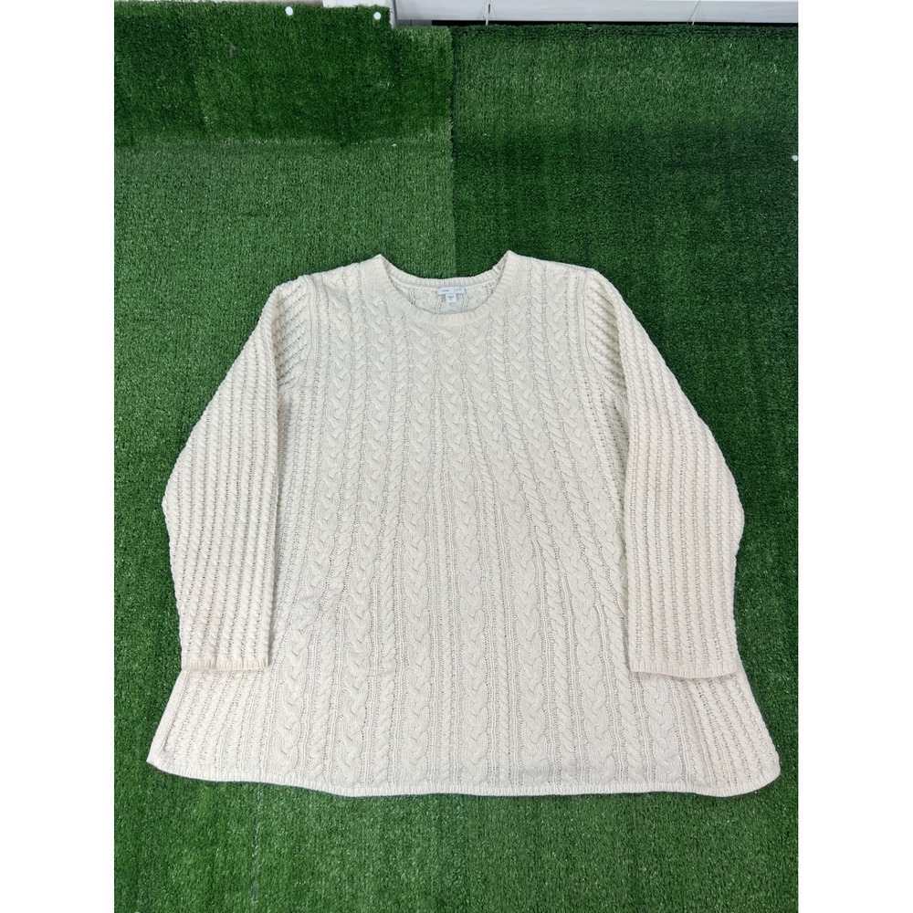 J. Jill Womens XL Cream Chenille Cable Knit Crew Neck Pullover Sweater Relaxed